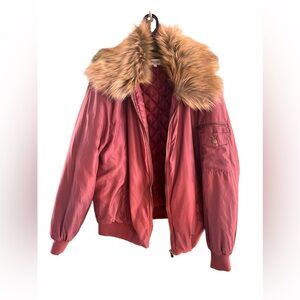 Women’s large burgundy, Charlotte Russe fur lined collar, zip up winter coat